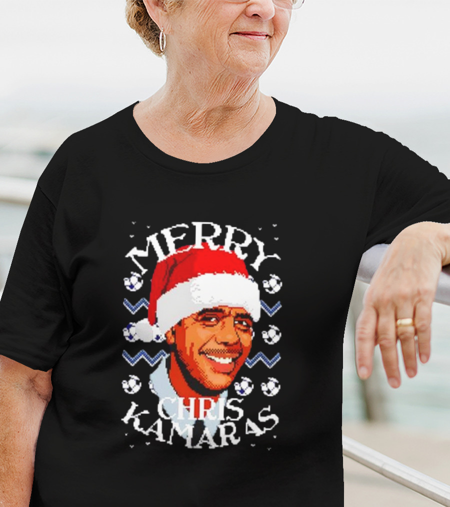 Merry Chris Kamaras Christmas Jumper Santa Hat Soccer Balls T-Shirt