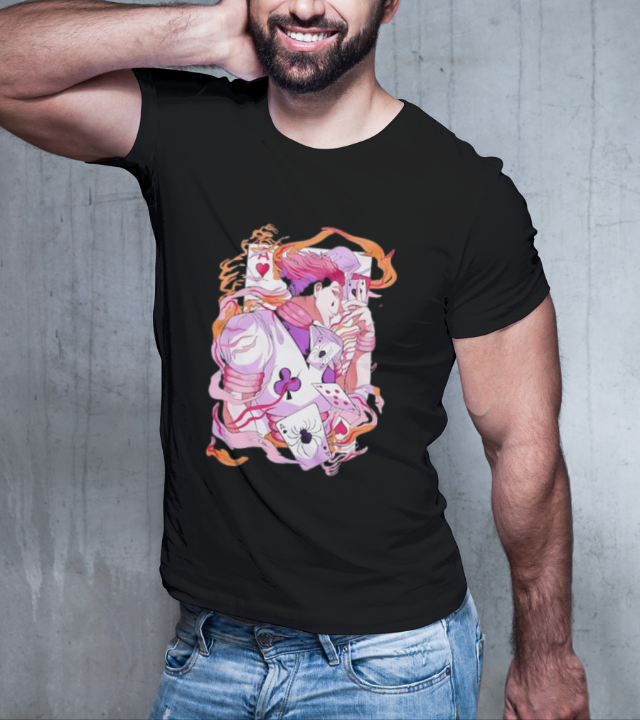 HISOKA Anime Manga Card Motif With Fiery Accents T-Shirt