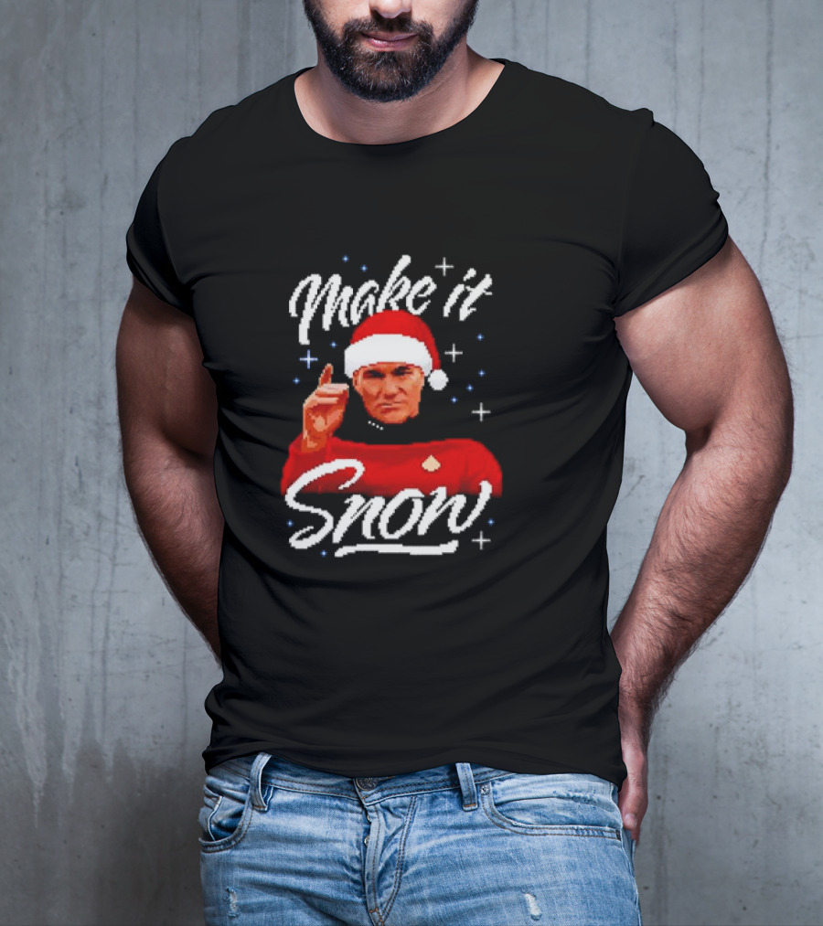 Make It Snow Christmas Jumper Santa Hat Commanding Gesture T-Shirt
