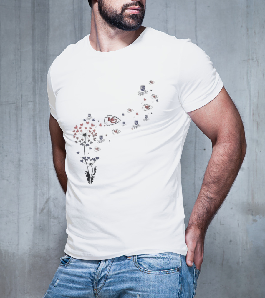 Kansas City Chiefs Royals Logos Dandelion Hearts T-Shirt