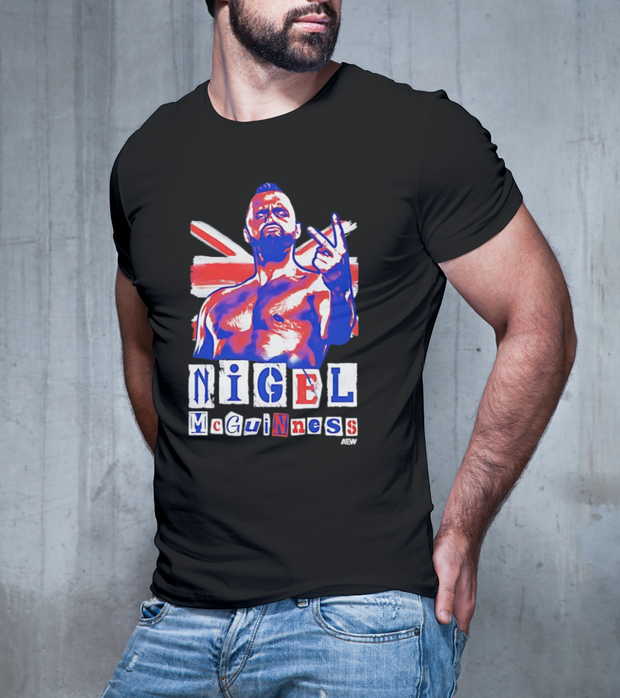 NIGEL McGUINNESS AEW Union Jack V Sign T-Shirt