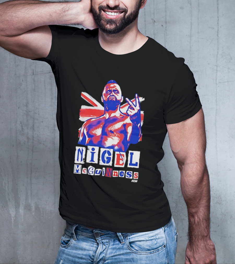 NIGEL McGUINNESS AEW Union Jack V Sign T-Shirt