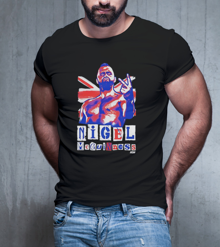 NIGEL McGUINNESS AEW Union Jack V Sign T-Shirt