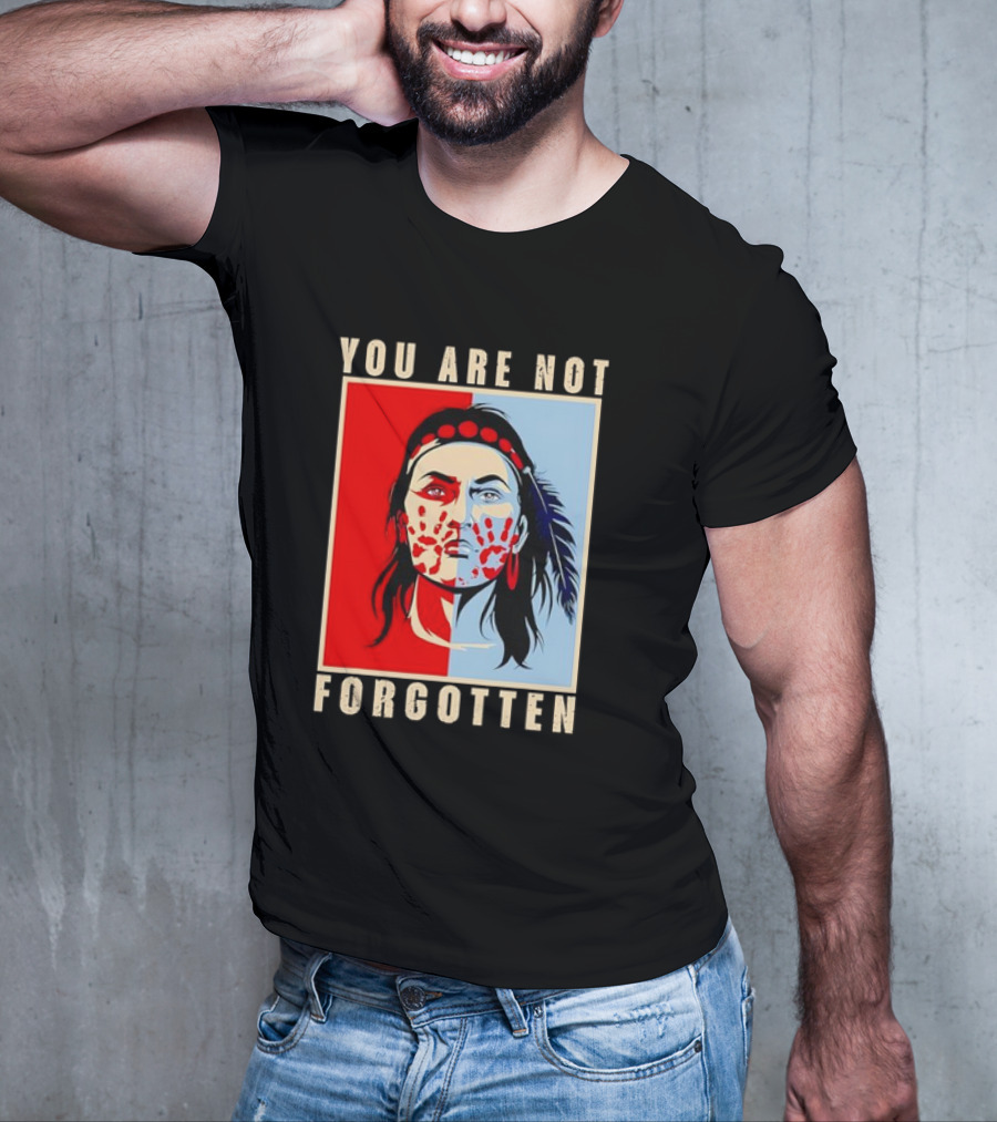 You Are Not Forgotten Awareness Native American Indian Red Handprint Feather Profile T-Shirt