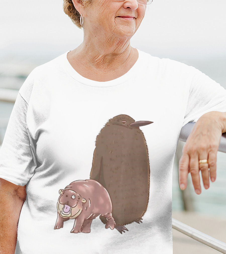 Best Friends Moo Deng Hippo And Pesto Penguin Playful Companions T-Shirt