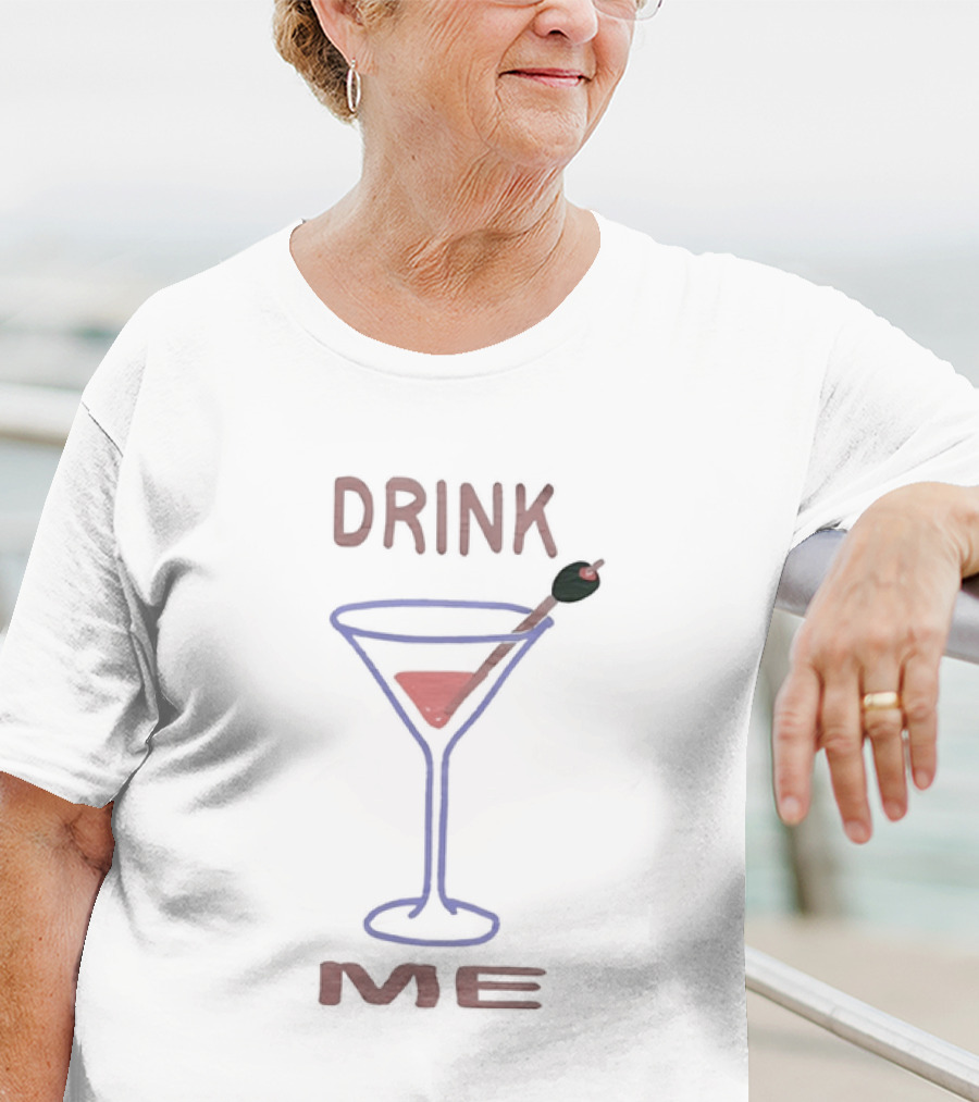 Drink Me Retro Martini Glass With Olive Stirrer T-Shirt