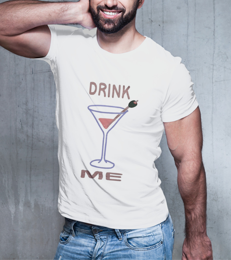 Drink Me Retro Martini Glass With Olive Stirrer T-Shirt