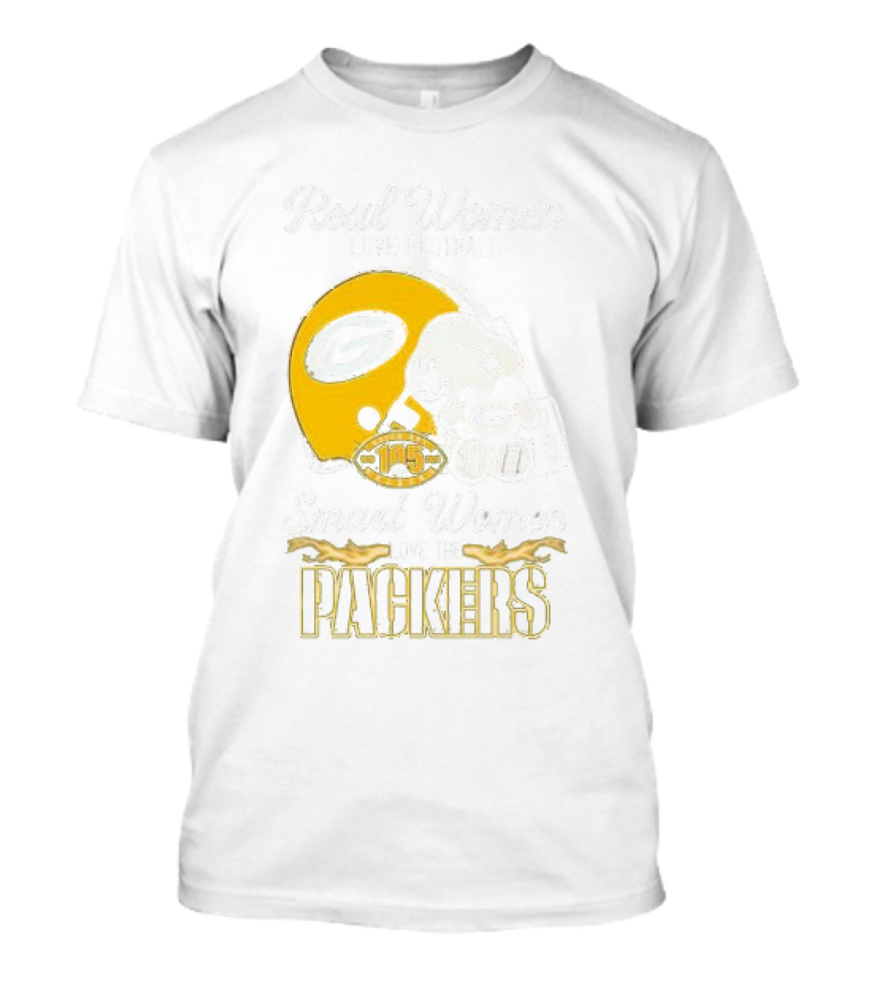 Real Women Love Football Smart Women Love The Packers X Snoopy Helmet Gold Football 105 T-Shirt