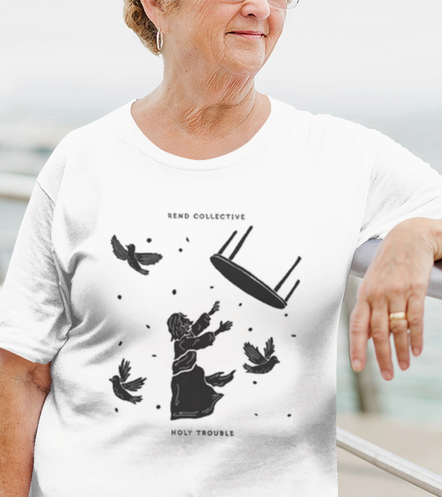 Rend Collective Holy Trouble Black Silhouette With Flying Table And Birds T-Shirt
