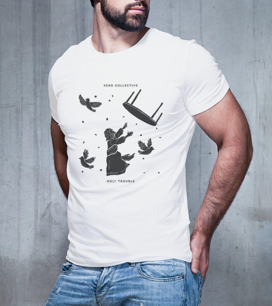 Rend Collective Holy Trouble Black Silhouette With Flying Table And Birds T-Shirt