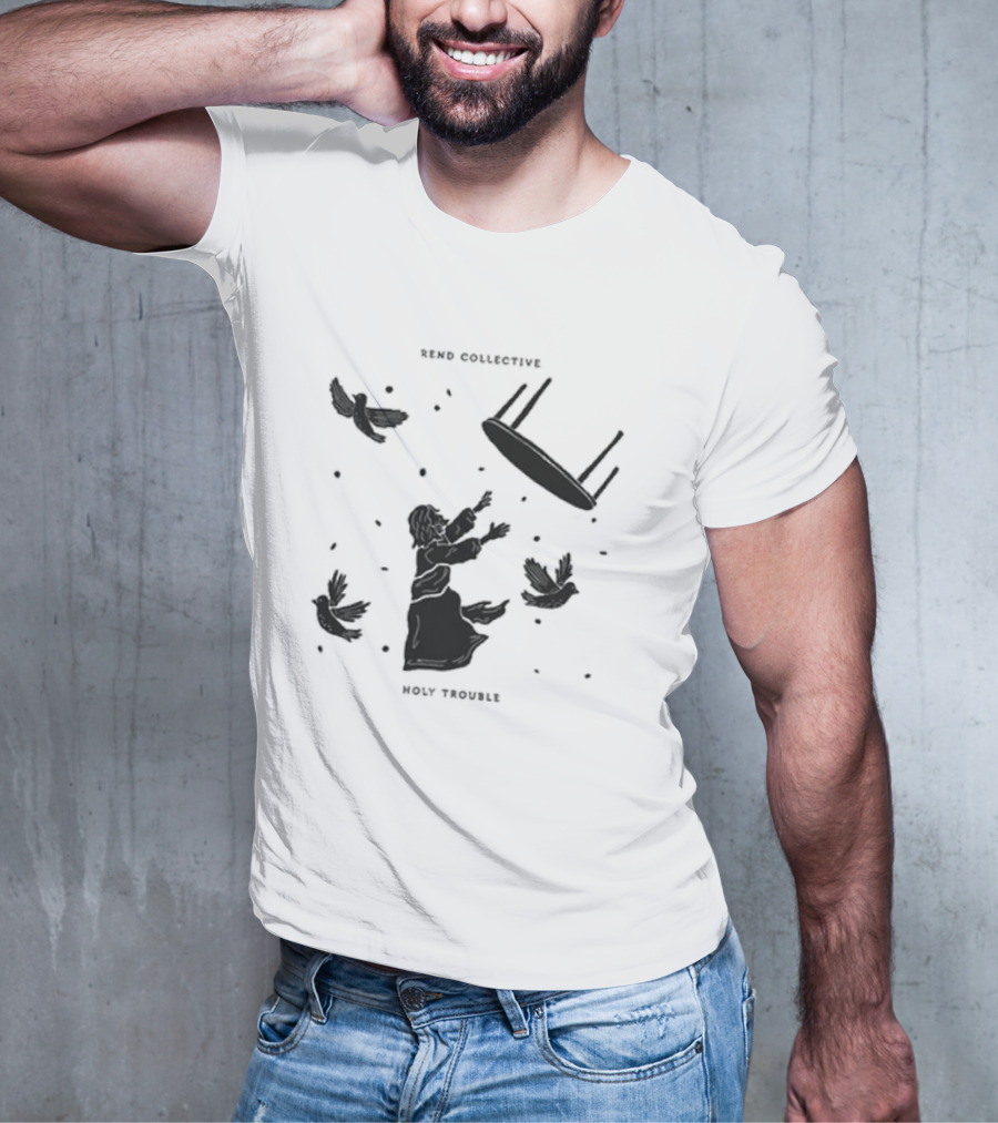 Rend Collective Holy Trouble Black Silhouette With Flying Table And Birds T-Shirt