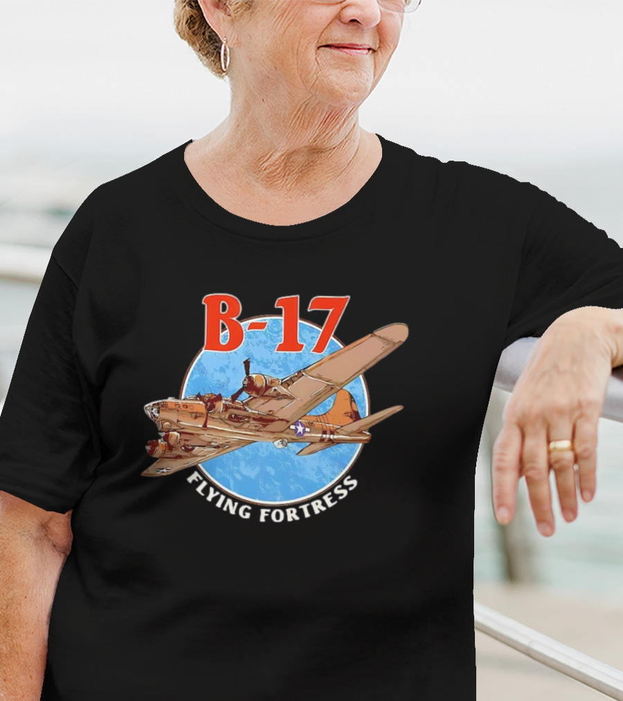 B-17 Flying Fortress Vintage Bomber Aircraft With Blue Globe Background T-Shirt