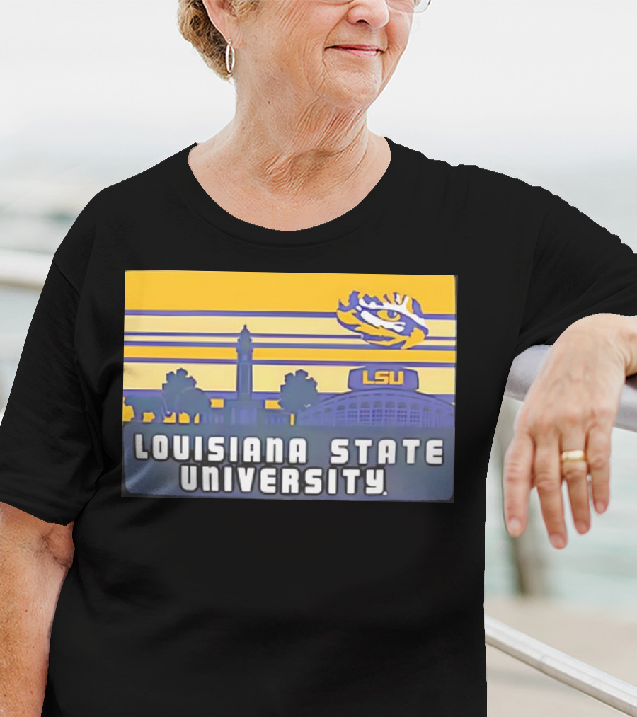 Louisiana State University Campus Skyline Retro LSU Tigers T-Shirt
