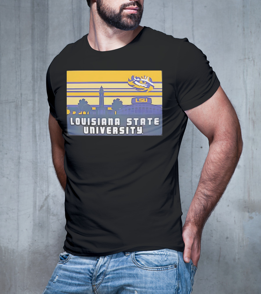 Louisiana State University Campus Skyline Retro LSU Tigers T-Shirt