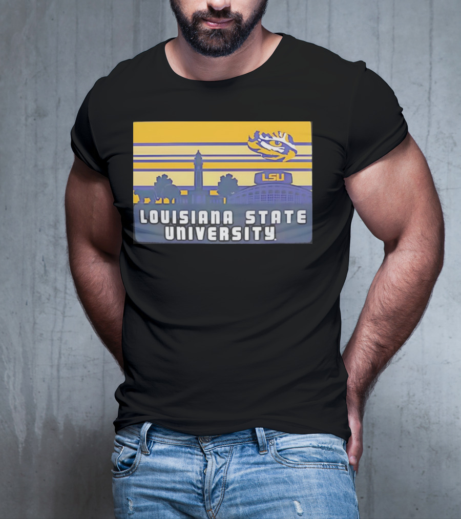 Louisiana State University Campus Skyline Retro LSU Tigers T-Shirt