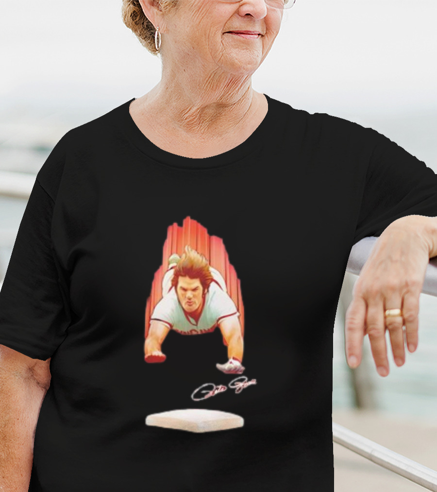 PETE ROSE Cincinnati Sliding Signature Baseball Legend T-Shirt