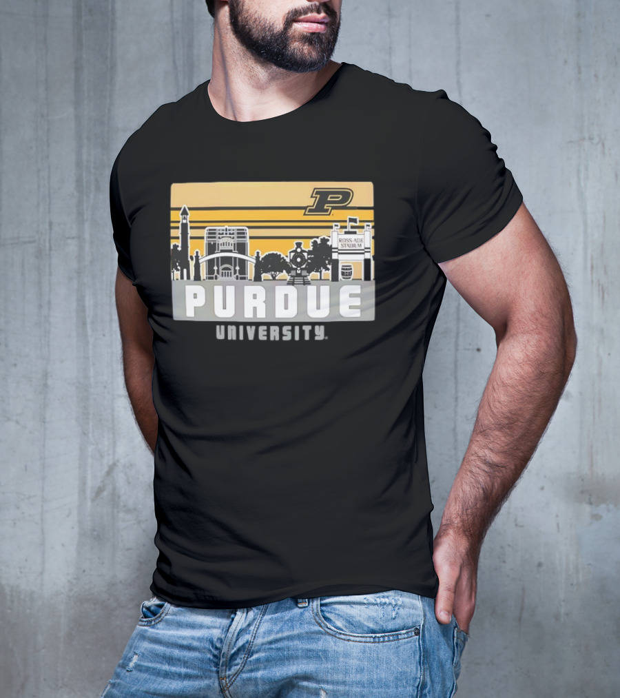 Purdue Boilermakers University Ross-Ade Stadium Campus Skyline Retro T-Shirt