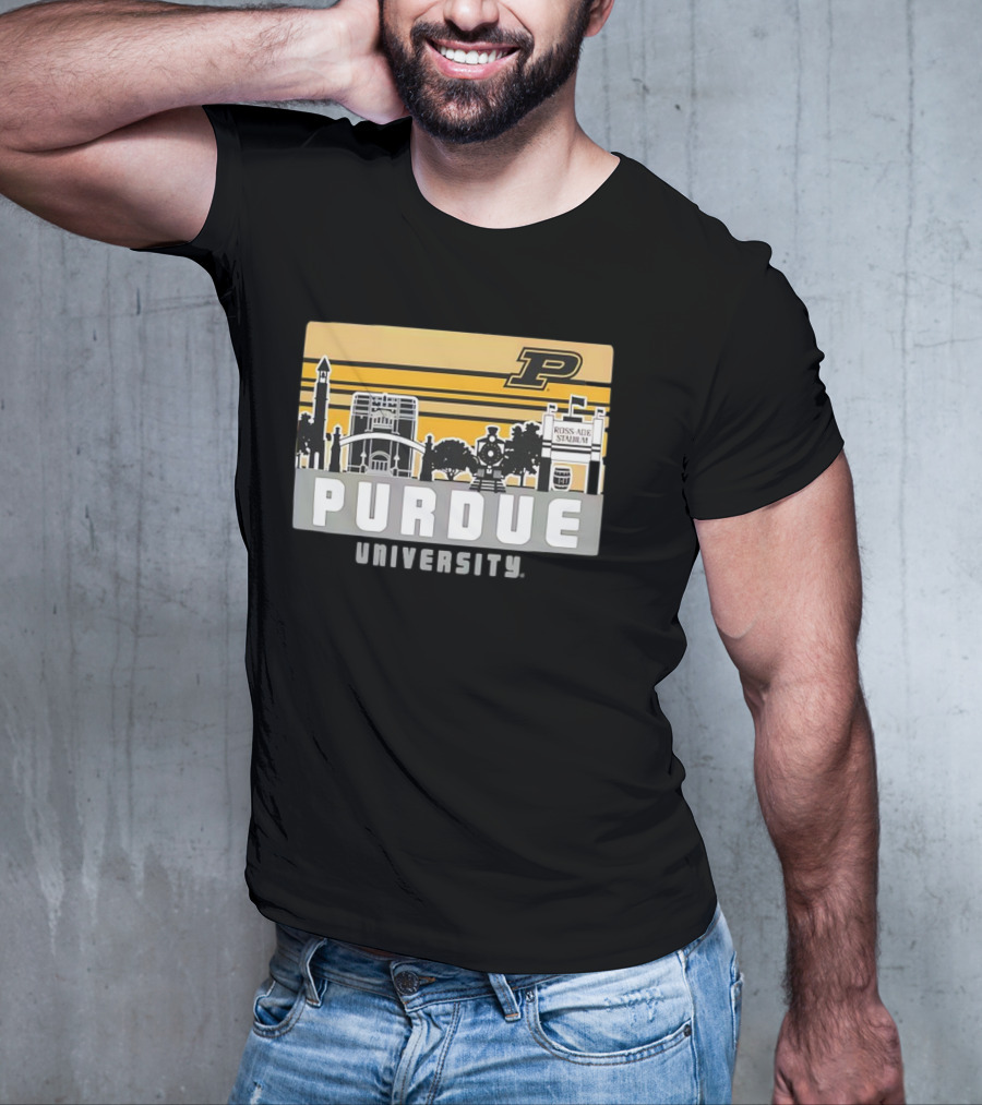 Purdue Boilermakers University Ross-Ade Stadium Campus Skyline Retro T-Shirt