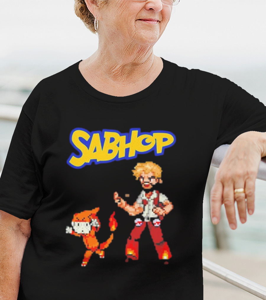 Sabhop Pixel Art Pokemon Trainer With Fire Creature T-Shirt