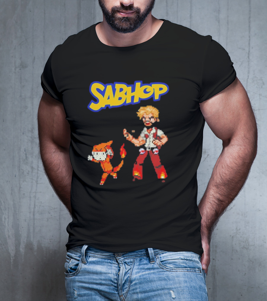 Sabhop Pixel Art Pokemon Trainer With Fire Creature T-Shirt