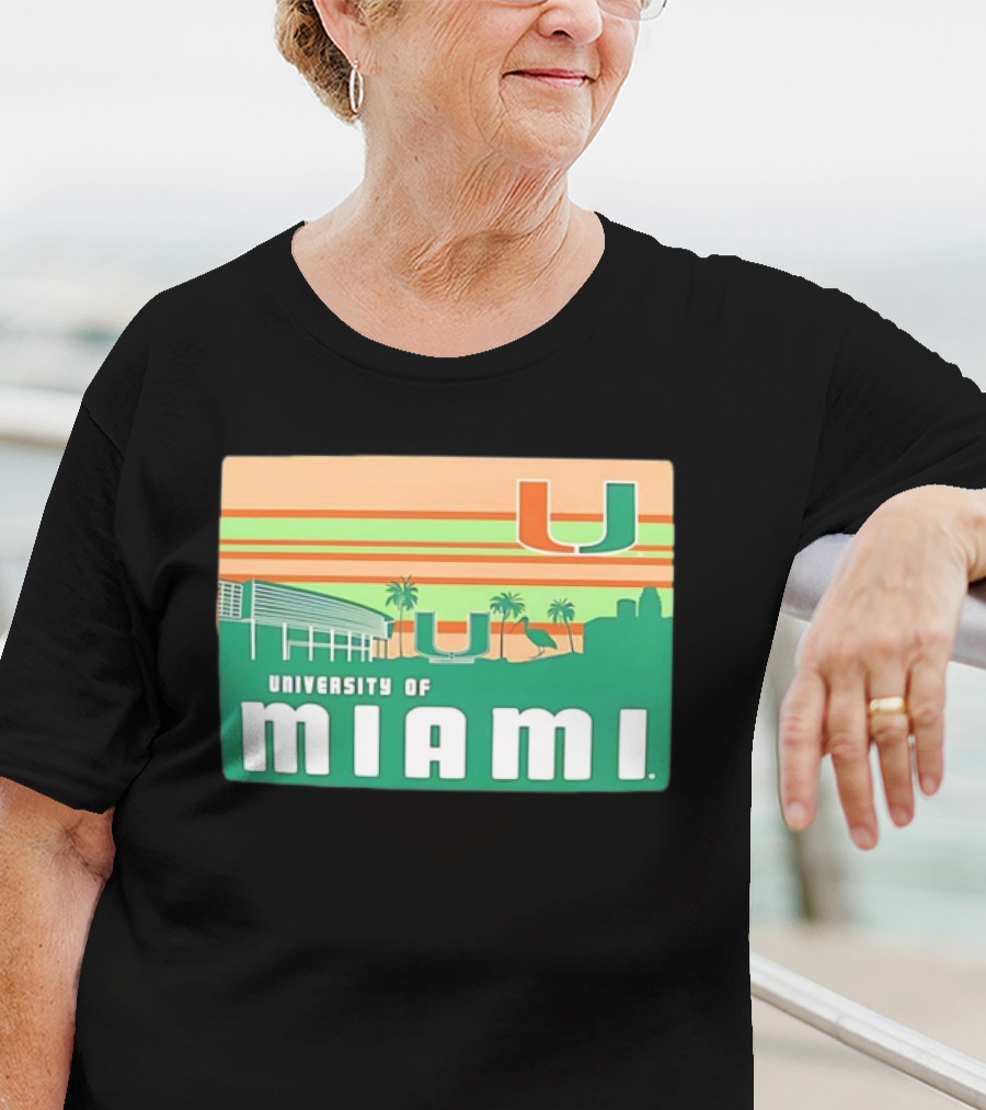 University Of Miami Hurricanes Retro Campus Skyline Palm Trees T-Shirt