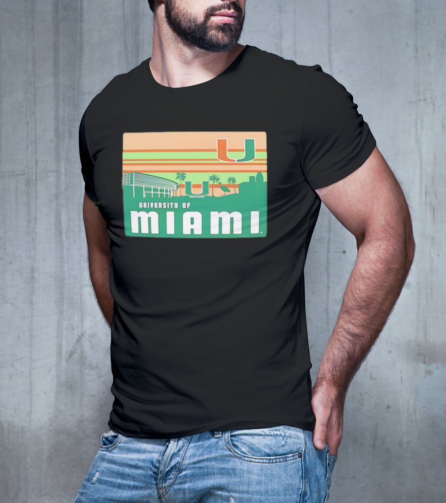 University Of Miami Hurricanes Retro Campus Skyline Palm Trees T-Shirt