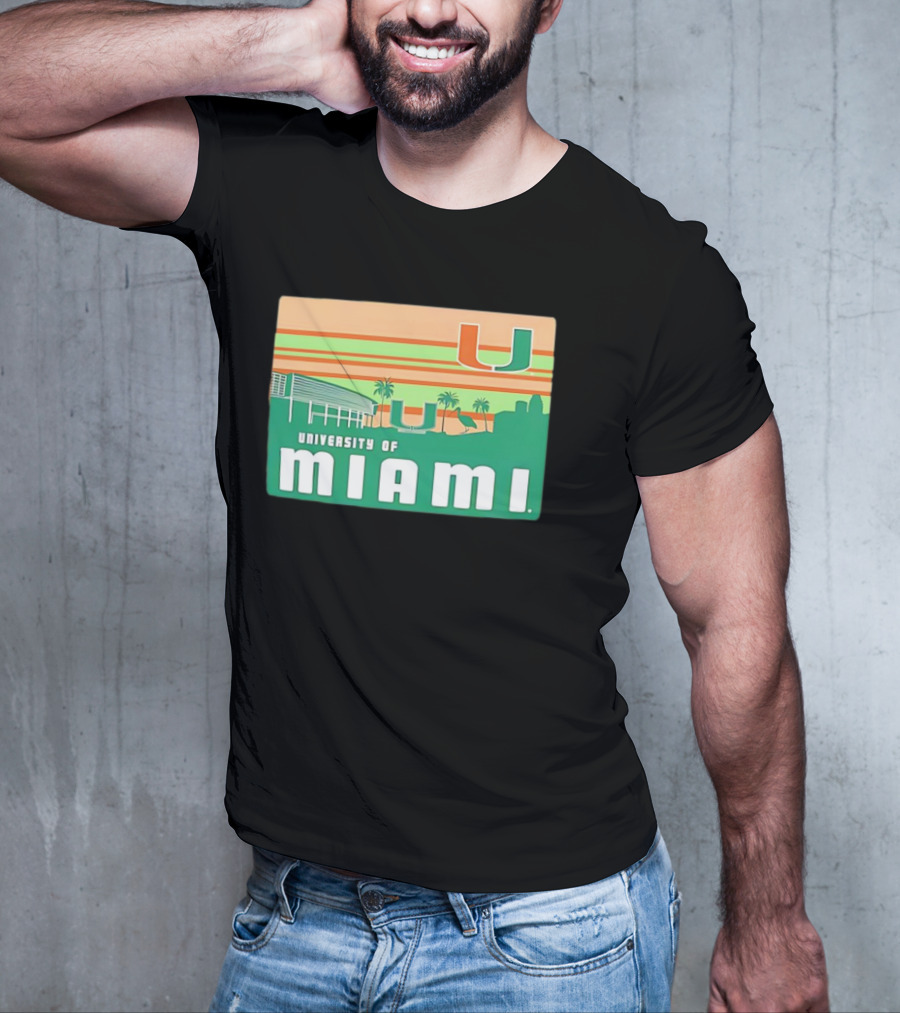 University Of Miami Hurricanes Retro Campus Skyline Palm Trees T-Shirt