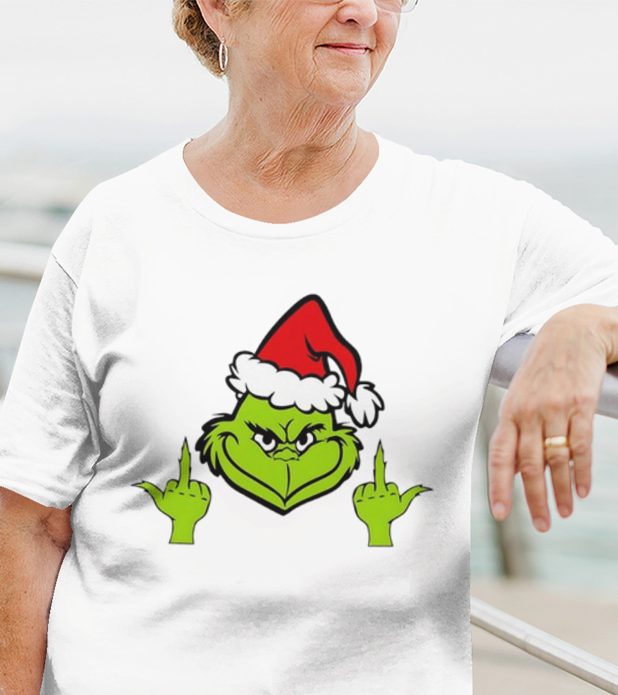 Grinch Middle Finger Funny Grinchmas Santa Claus Iconic Holiday Humor T-Shirt