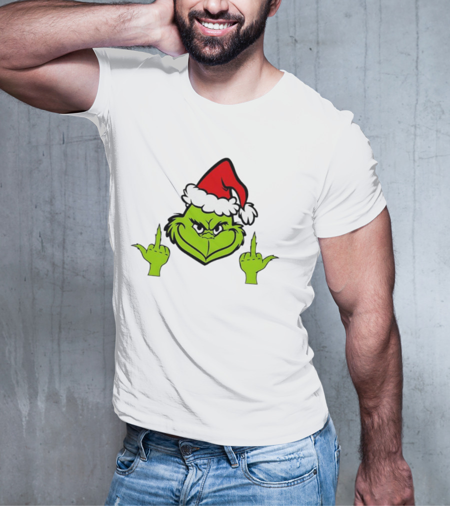 Grinch Middle Finger Funny Grinchmas Santa Claus Iconic Holiday Humor T-Shirt