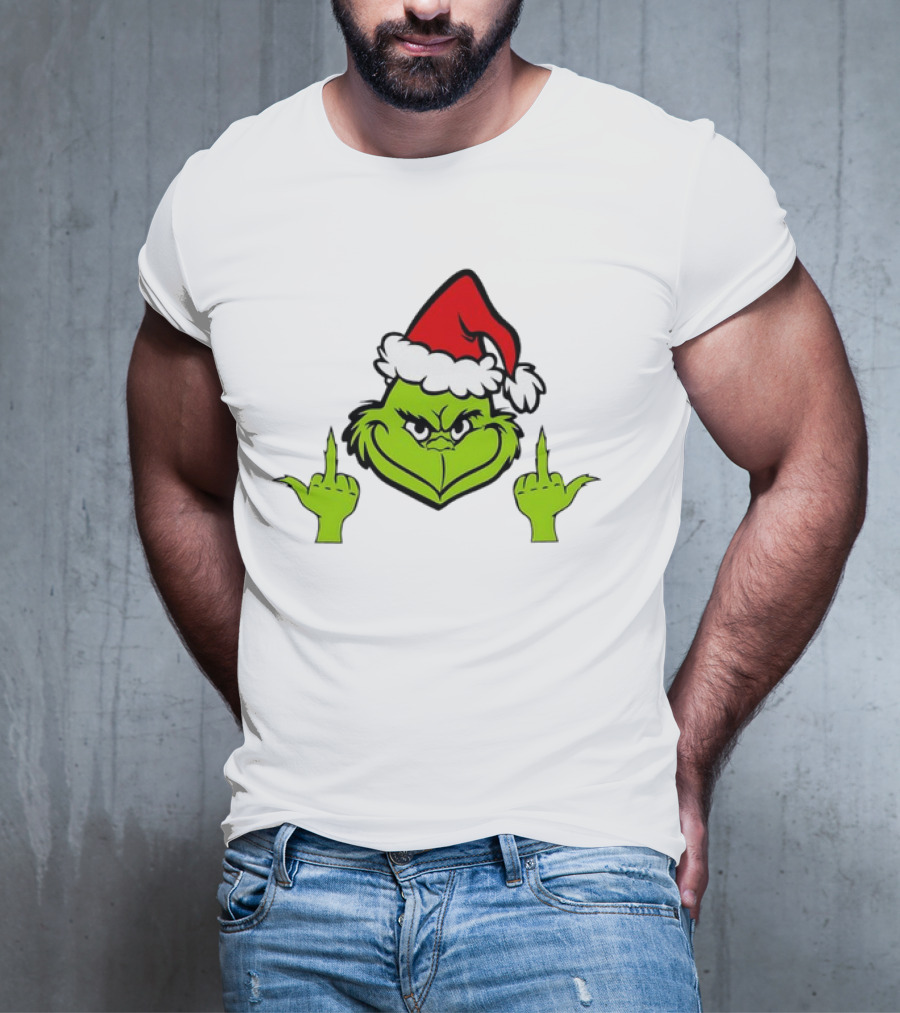 Grinch Middle Finger Funny Grinchmas Santa Claus Iconic Holiday Humor T-Shirt