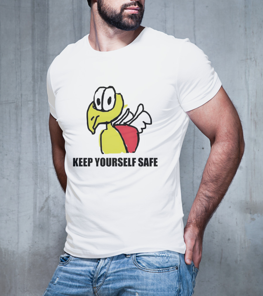 Keep Yourself Safe Bird With White Wings And Red Patch T-Shirt