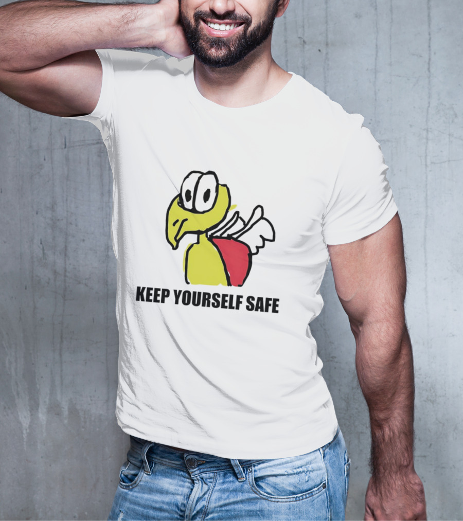 Keep Yourself Safe Bird With White Wings And Red Patch T-Shirt