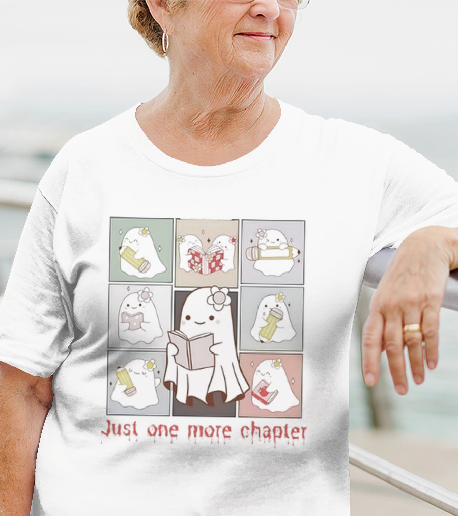 Retro Groovy Cute Ghost Just One More Chapter Reading Ghosts T-Shirt