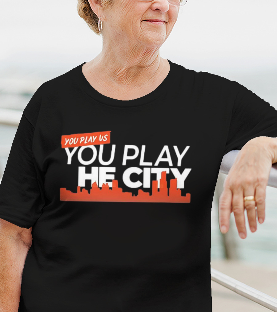 Detroit Tigers You Play Us You Play The City Skyline Orange Text T-Shirt