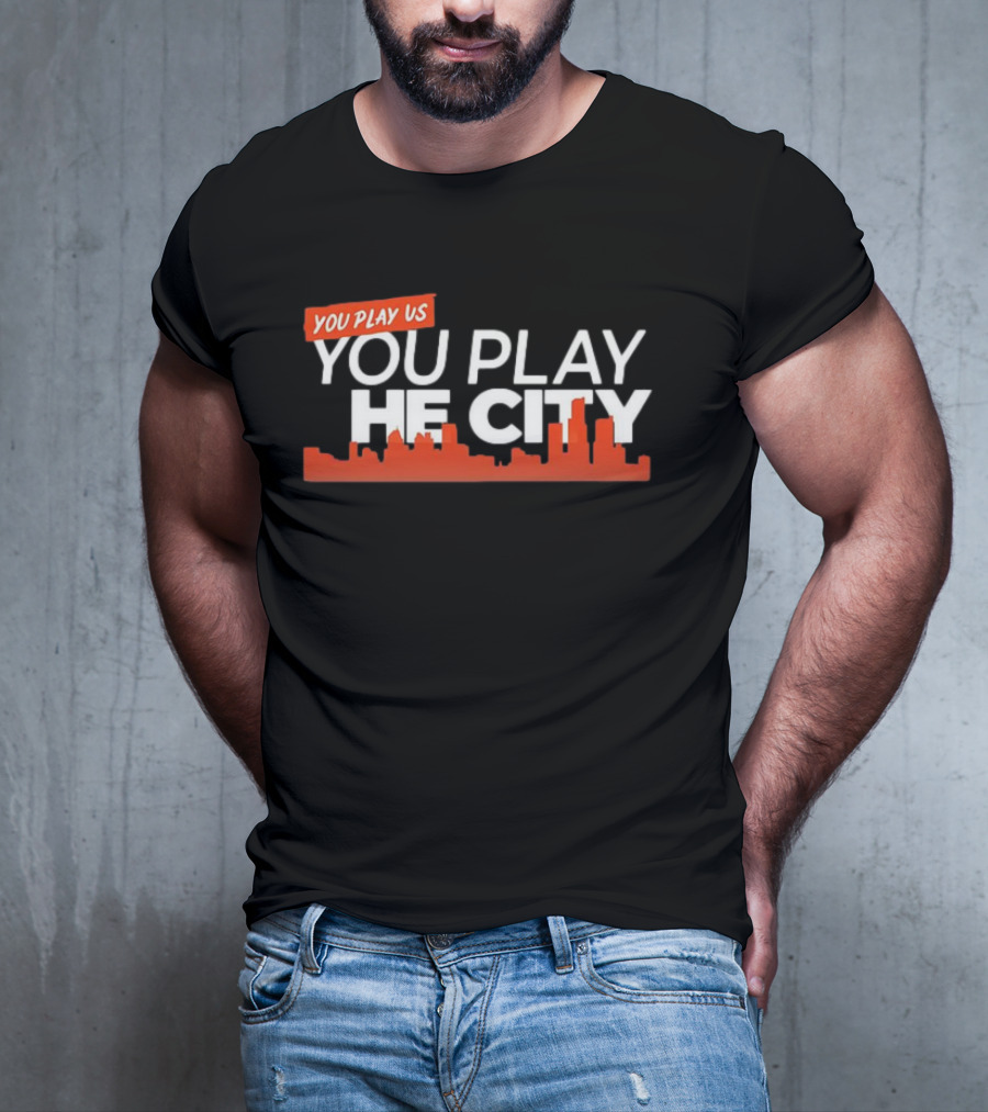 Detroit Tigers You Play Us You Play The City Skyline Orange Text T-Shirt