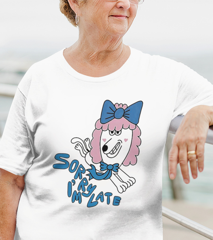 Lazy Oaf Sorry I’m Late Poodle With Pink And Blue Bow T-Shirt