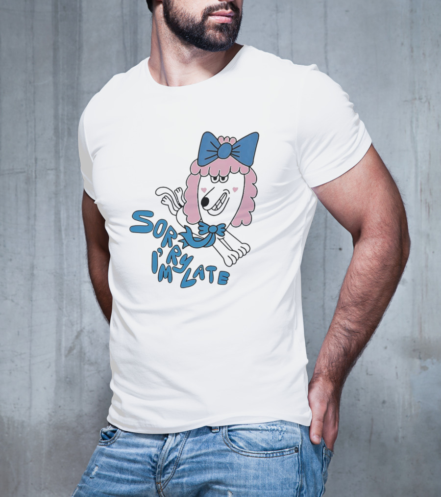 Lazy Oaf Sorry I’m Late Poodle With Pink And Blue Bow T-Shirt