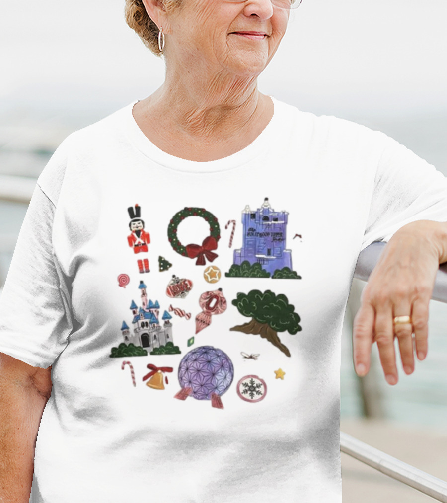 Park Icons Vintage Cartoon Nutcracker Castle Tree Wreath Snowflake T-Shirt