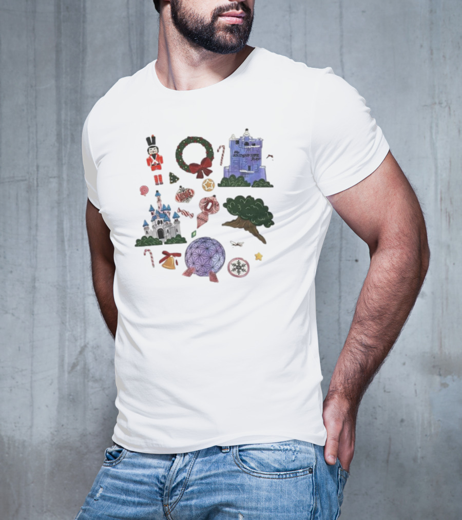 Park Icons Vintage Cartoon Nutcracker Castle Tree Wreath Snowflake T-Shirt