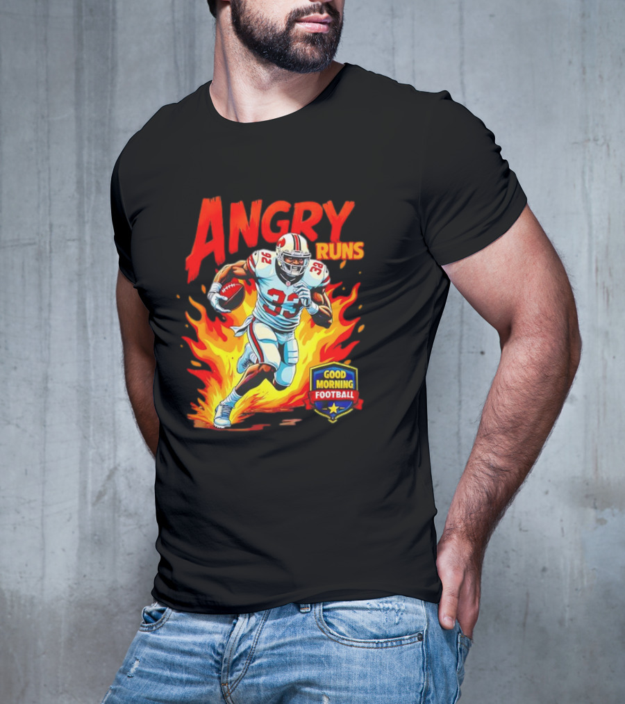 Angry Runs Good Morning Football Flaming Football Player 26 T-Shirt