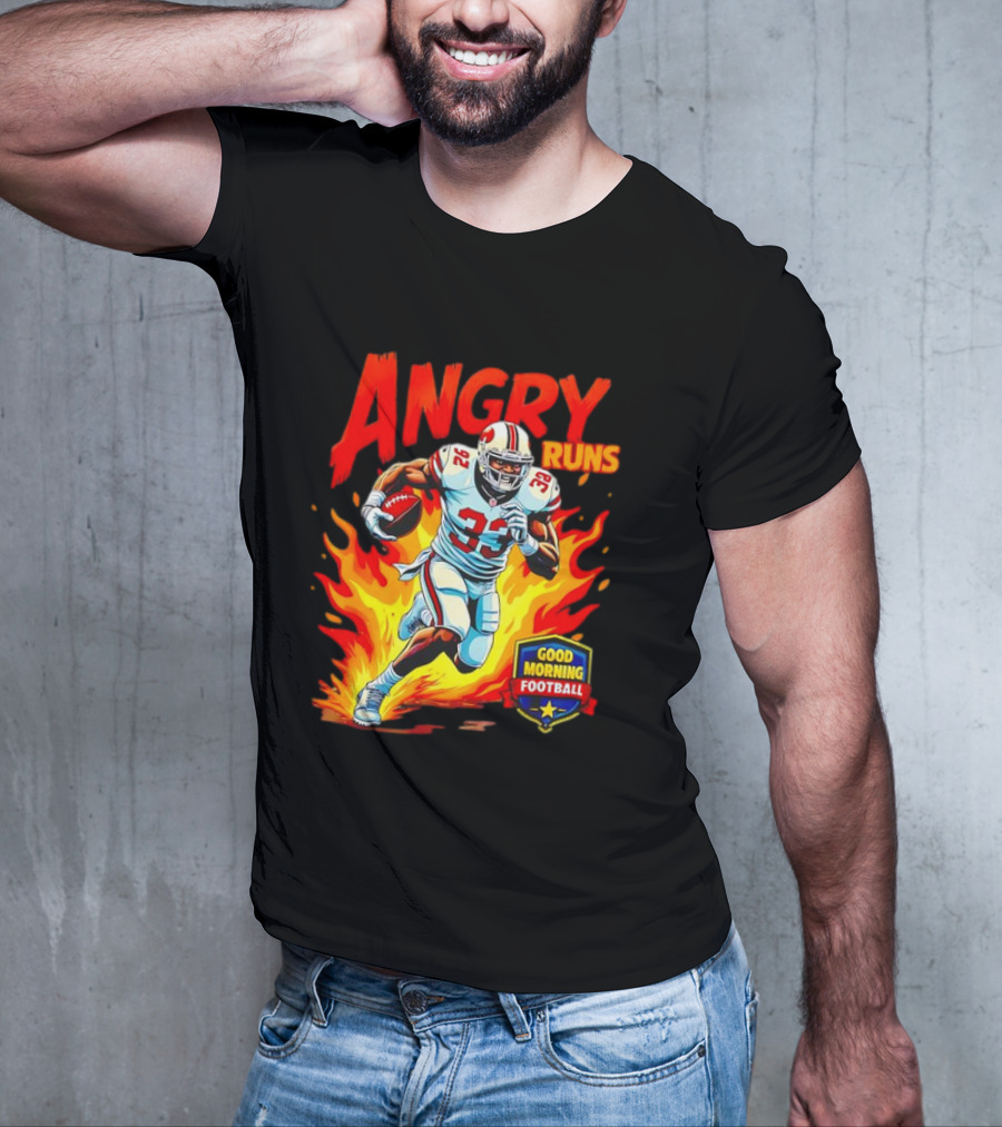 Angry Runs Good Morning Football Flaming Football Player 26 T-Shirt