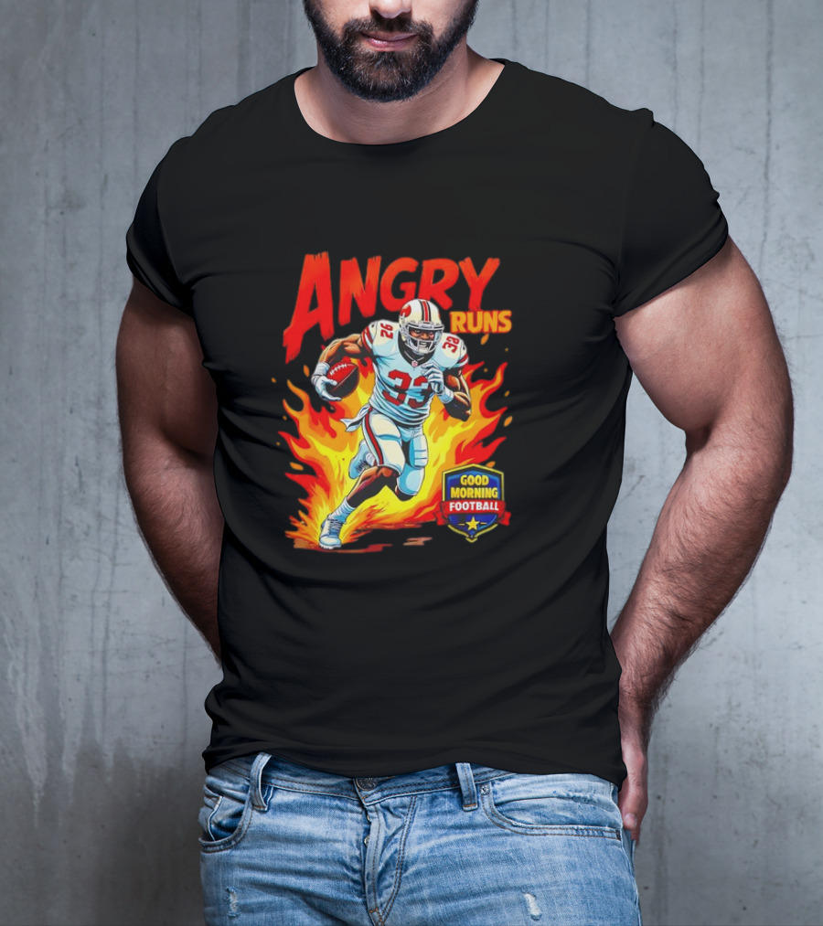 Angry Runs Good Morning Football Flaming Football Player 26 T-Shirt