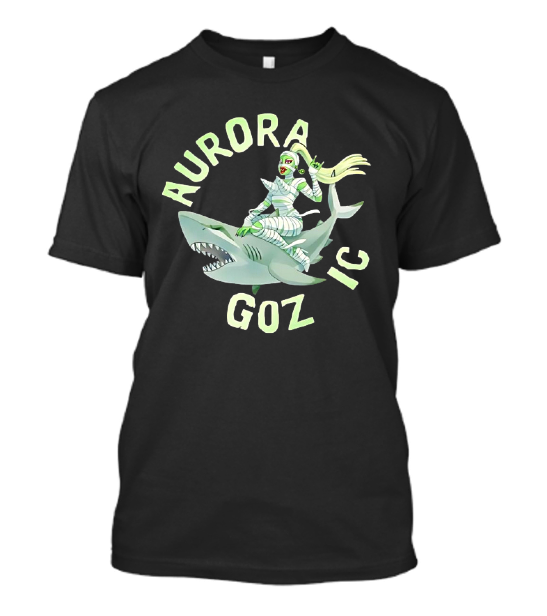 Aurora Gozmic Cartoon Mummy Riding Shark T-Shirt