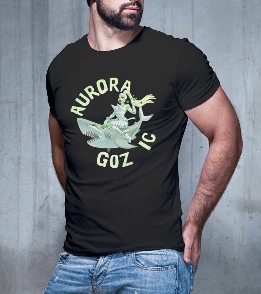 Aurora Gozmic Cartoon Mummy Riding Shark T-Shirt