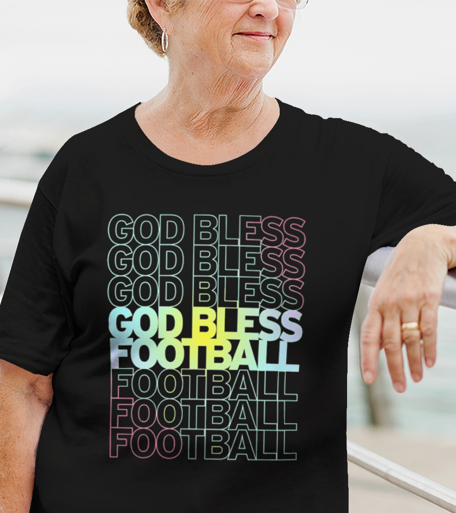 God Bless Football Echo Spectrum Repeated Text T-Shirt