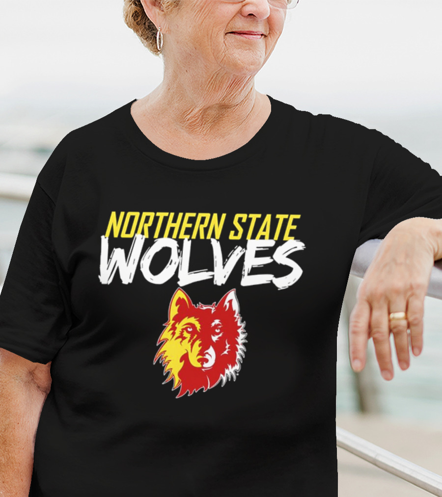 Northern State Wolves Yellow And Red Graffiti Wolf Face T-Shirt