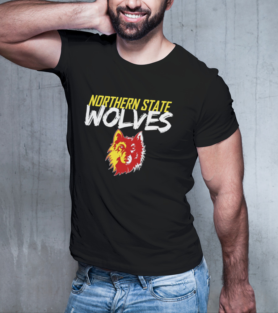 Northern State Wolves Yellow And Red Graffiti Wolf Face T-Shirt