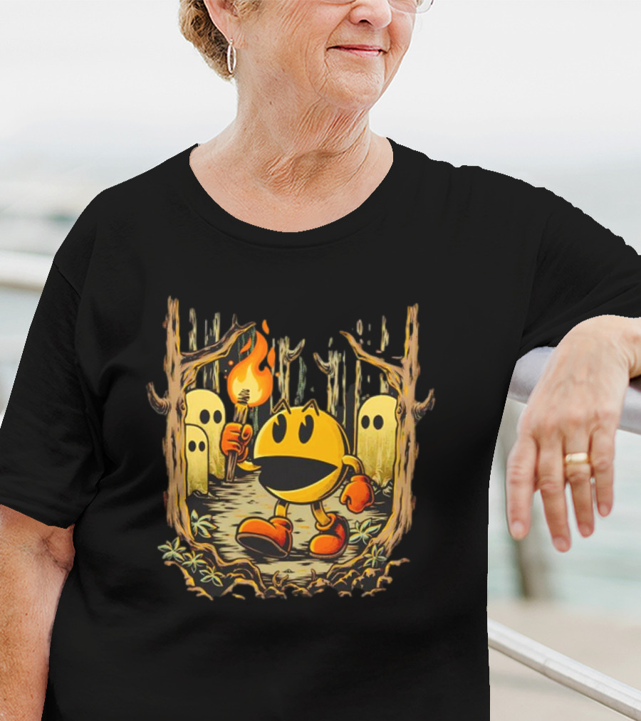 Pac Man Game Forest Torch Adventure With Ghosts T-Shirt