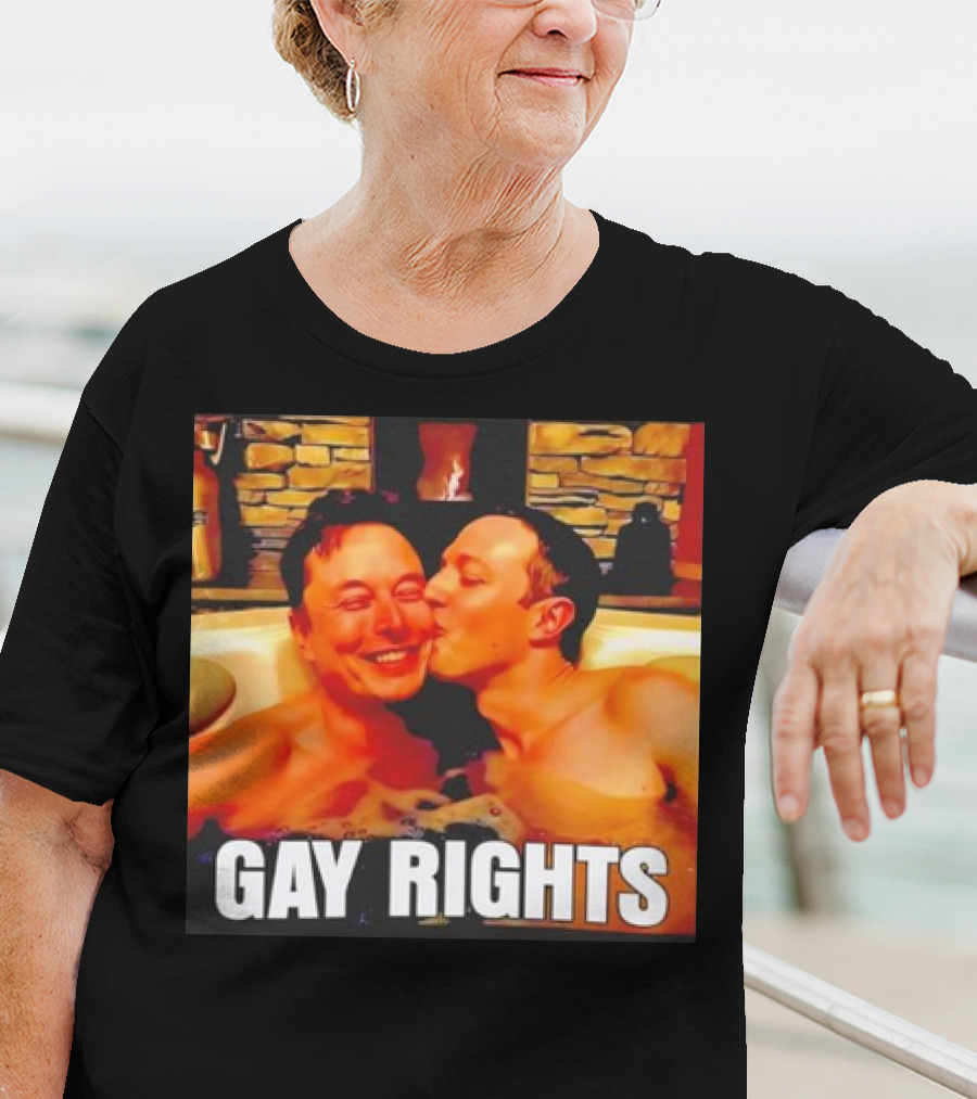 GAY RIGHTS Elon Musk Mark Zuckerberg Kissing Hot Tub Fireplace T-Shirt