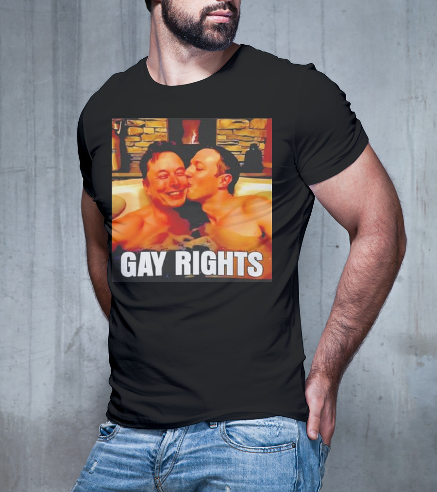 GAY RIGHTS Elon Musk Mark Zuckerberg Kissing Hot Tub Fireplace T-Shirt